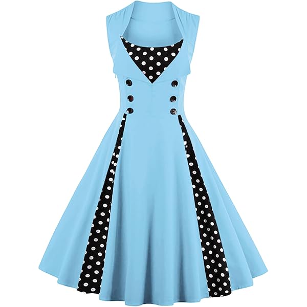 YARN & INK Women's 1950s Vintage Swing Dress – Short Sleeve Cocktail Dress With Pockets