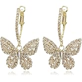 Butterfly Dangling Earrings Crystal Rhinestone CZ Drop Earrings For Women, 14K Gold/White Gold Plated Earrings Hypoallergenic Nickel Free Cute Charms Dangling Earring Dainty Birthday Jewelry Gift