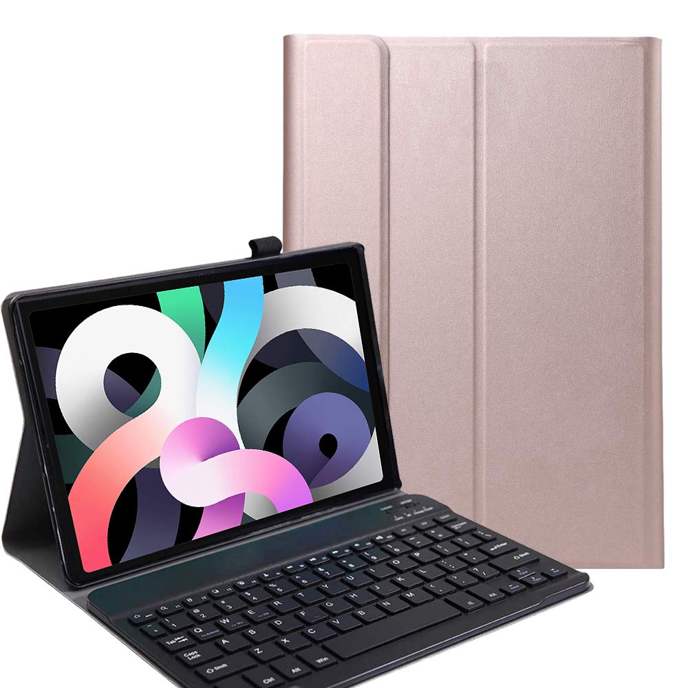 RLTech Ñ Spanish Keyboard Case for iPad Air 4 2020, Spanish Ultra Slim Keyboard Case with Detachable Magnetic Wireless Bluetooth for iPad 10.9 2020, Rose gold