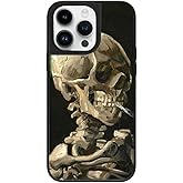Ehreus Case for iPhone 15 Pro Max, Trendy Aesthetic Van Gogh Skeleton Pattern Print, Glossy Hard PC Back Soft TPU Bumper, Slim Shockproof Anti-Scratch Cover for Teen Girls Women