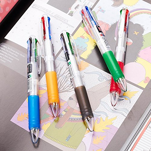 Ipienlee Multinational Retractable Ballpoint Pens 0.7mm 4 Color Ink (Black, Blue, Red, Green) in One Ballpoint Pen, Pack of 12