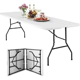 FDW | 8FT Folding Table | White | Portable Plastic Table | with Carry Handle | Waterproof &amp; Foldable Table Design | Steel Frame with Lock | for Events, Camping, Indoor &amp; Outdoor Use