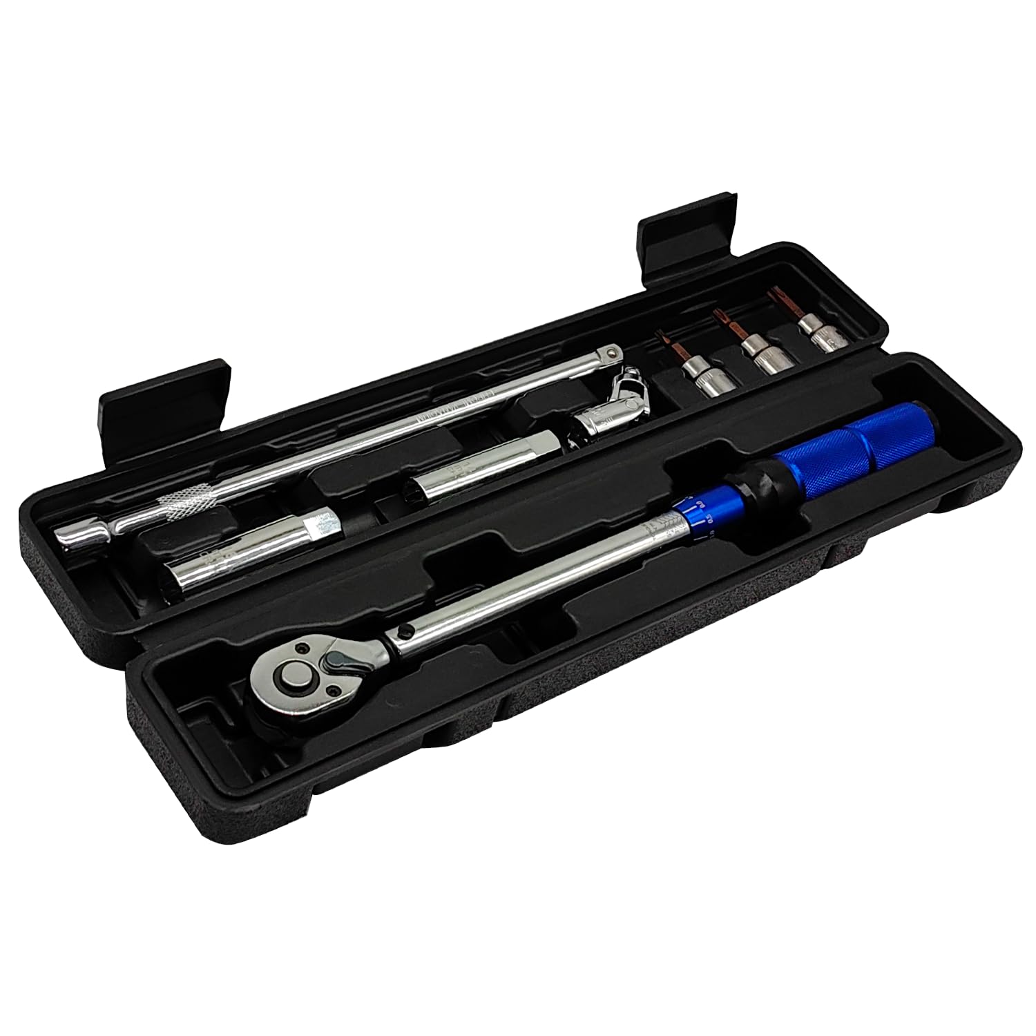 Photo 1 of JEUCLEL 8PCS 3/8 Inch Drive Click Torque Wrench Set, 10-60 N.m with 9.8'' Long Extension Bar and Universal Joint, 14 16mm Spark Plug Socket, T20 T30 T40 Bit Socket for Tire Bolt Tightening