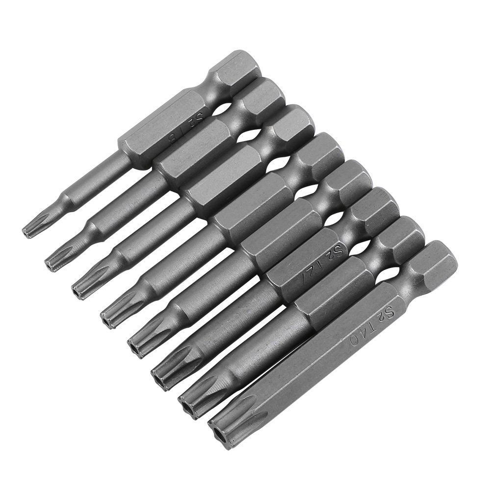 8 pcs 50mm T8-T40 Torx Security Head Magnetic Screwdriver Bits Set 1/4" Hex Shank