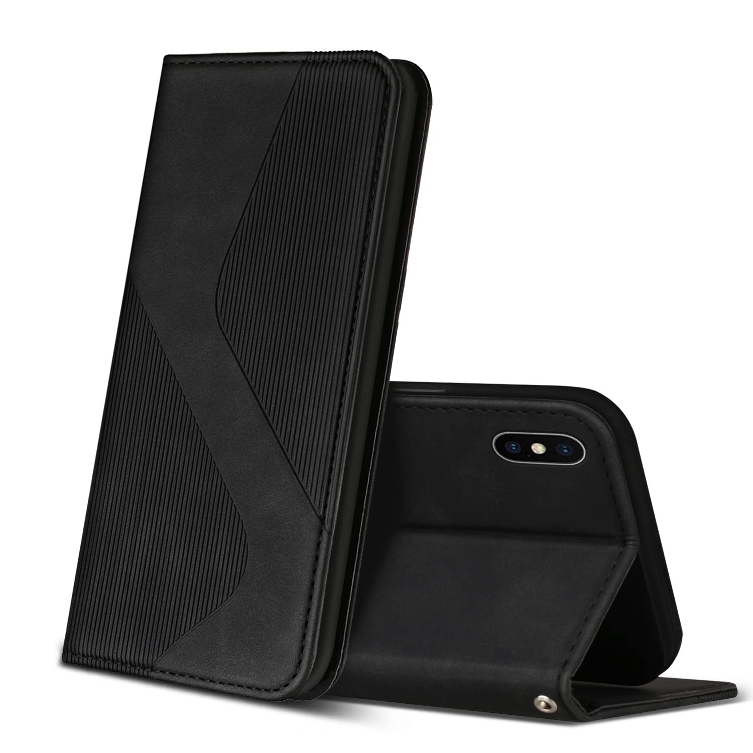 ZONNAVI Case Compatible with iPhone X/iPhone XS, Premium PU Leather Wallet Case with [Card Slots] [Viewing Stand], Shockproof Flip Cover for iPhone X/iPhone XS (Black)