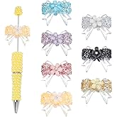 CRAFTYMELODY 7Pcs Rhinestone Bows Focal Beads for Pens 7 Colors Bling Bowknot Beads Fancy Transparent Resin Bow Bead Red Pink Blue White Black for Beadable Pen Keychain Jewelry Making Crafts Charms