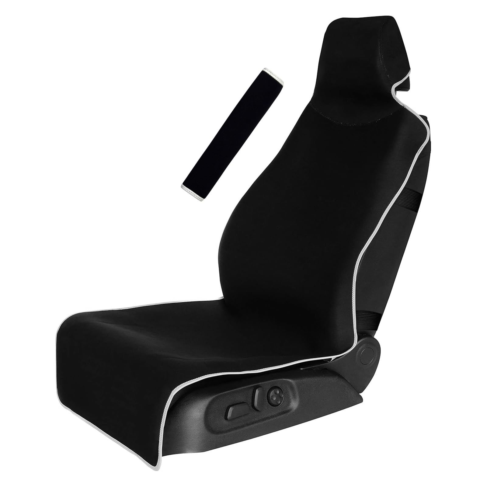LSAUTO Universal Cloth Car Seat Covers Full Set with Buckle Fastening, Water-Resistant Fabric Auto Interior Protector – Fits Most Cars, SUVs, Trucks (Black)