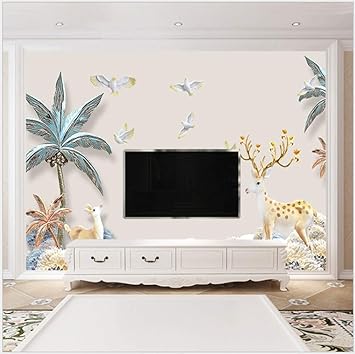 Tapete Selbstklebende Leinwand Murals Wall Papers Foto 3d Moderne Home Decor Kokosnussbaum Und Hirsch 200cm W X150cm H Amazon De Baumarkt