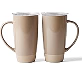 famiware Milkyway Coffee Mugs, 20oz Large Coffee Mug, Ceramic Mug Set of 2 with Lid, Cup Set with Handle for Latte, Tea, Cocoa, Milk, Home & Office, Cinnamon Brown