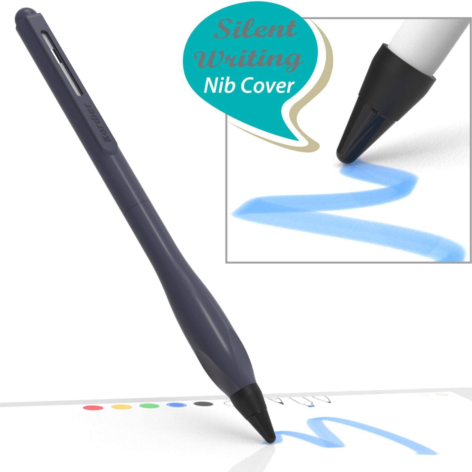 Kordier Silicone Sleeve & Holder Grip with Writing and Protective Nibs Covers (2pcs) for Apple Pencil Accessories for iPad (2018), 9.7/12.9/10.5 inch Ipad Pro (Bowling Grip, Midnight Blue)