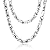 VNOX Silver Paperclip Necklace for Men, 7mm Solid Diamond-Cut Chunky Stainless Steel Anchor Link Chain Mens Necklaces Jewelry Gifts for Men Dad Boyferiend, 18/20/22/24 Inchs