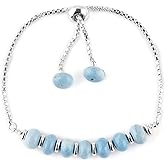 Sunshinegems Blue Opal Dyed Heishi Beads Slider Bracelet October Birthstone Crystal Bracelet Silver Plated Chain 2-8 Inch Adjustable Length Weight Approx 15 to 20 carats Stone Size Approx 6 to 10 mm,