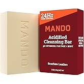Mando Acidified Cleansing Bar - 24-Hour Odor Control - Removes Odor Better than Soap - Moisturizing Formula - SLS Free, Paraben Free - Safe For Sensitive Skin - Bourbon Leather