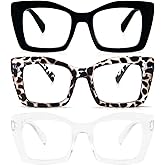 REAVEE Oversized Square Reading Glasses Oprah Style for Women, Blue Light Blocking Large Frame Computer Readers Spring Hinge