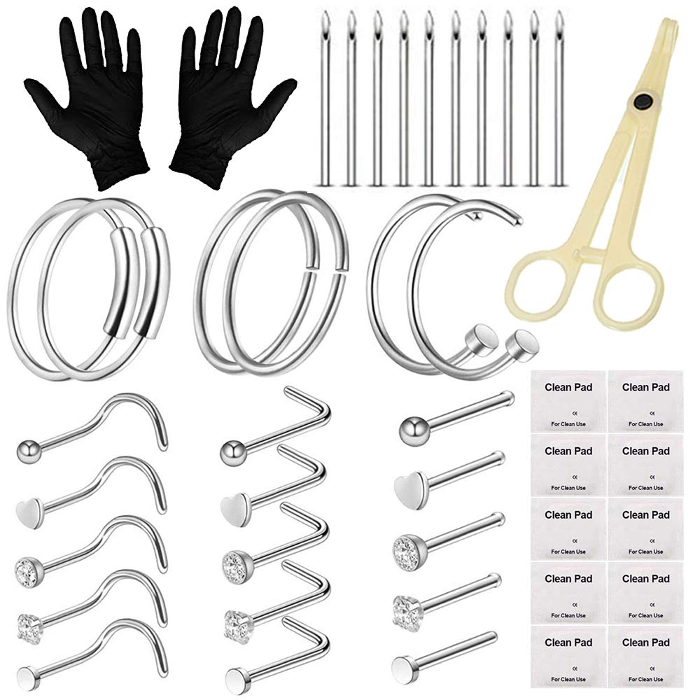 Piercing Kit Autdor 44Pcs Professional Nose Piercing Kit