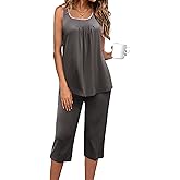 Ekouaer Capri Pajama Sets for Women 2 Piece Soft Cute Pjs Round Neck Sleeveless Lounge Set for Summer Sleepwear S-XXXL