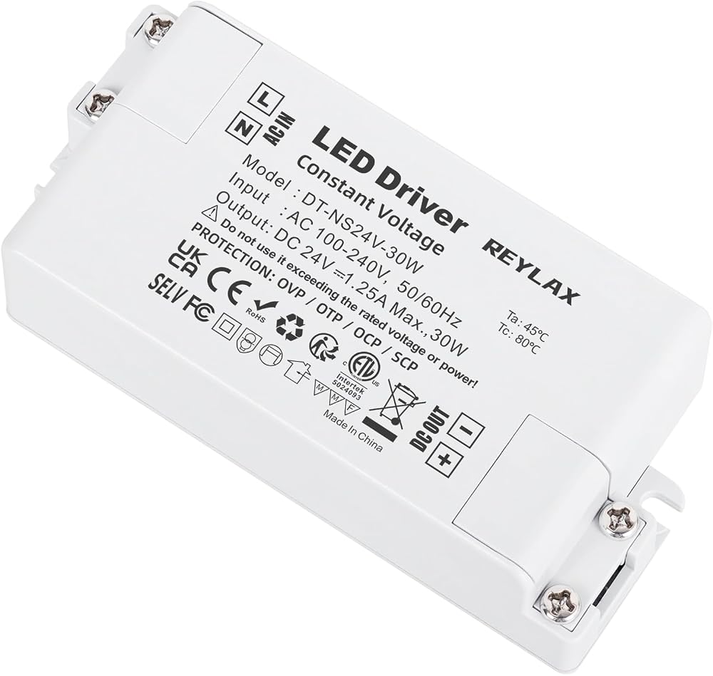 REYLAX 24V DC LED Driver 30W 1.25A Constant Voltage Transformer