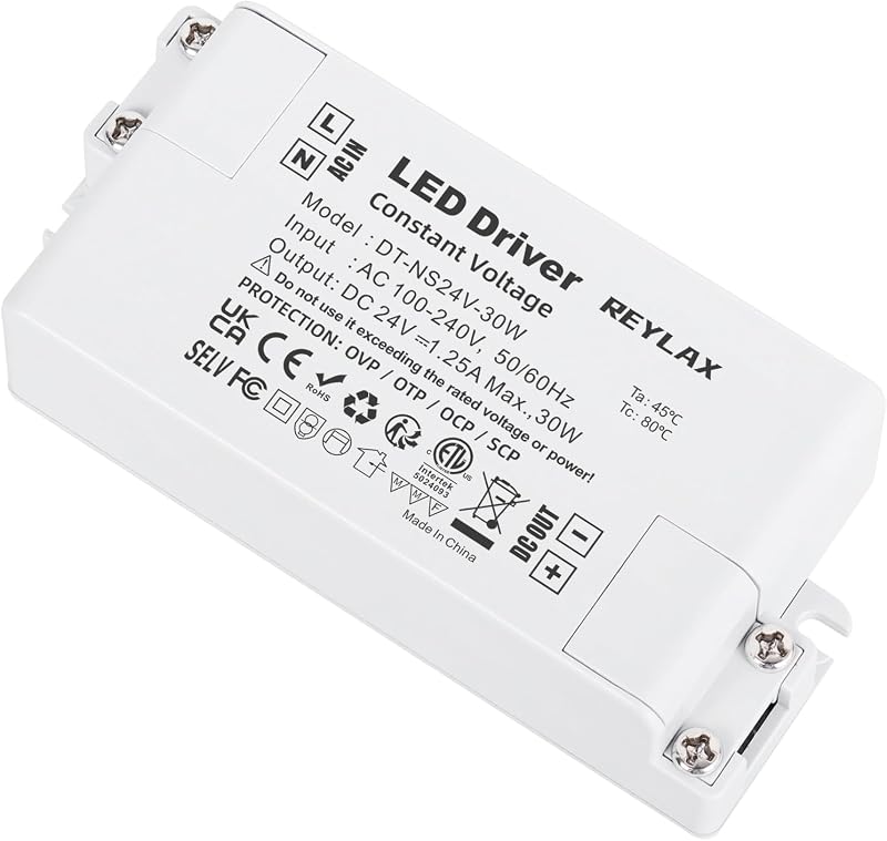 REYLAX 24V DC LED Driver 30W 1.25A Constant Voltage Transformer