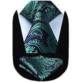 HISDERN Ties for Men Paisley Floral Tie Handkerchief Classic Woven Business Formal Necktie and Pocket Square Set Wedding