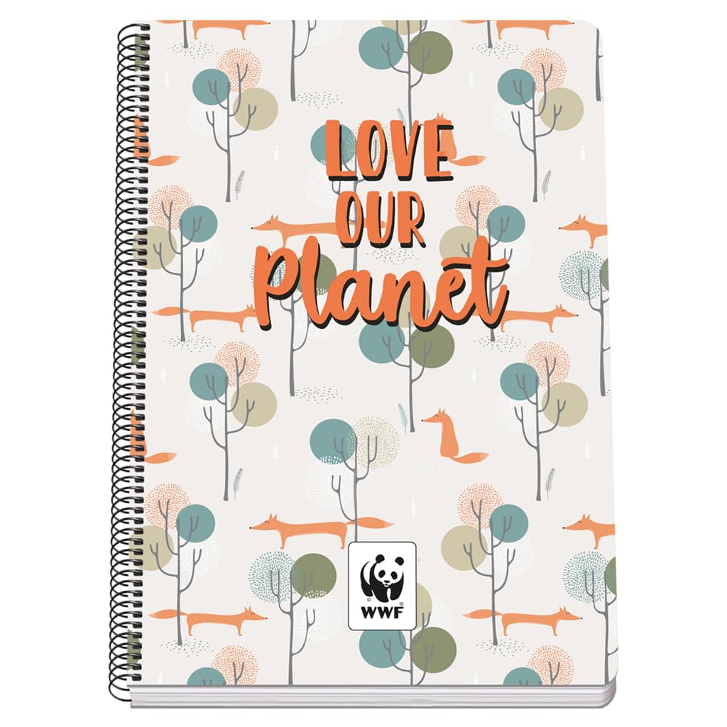 DOHE - Squared Notebook - Folio Size (21.5 x 31 cm), Spiral Binding, 80 Sheets of 90 g/m², Grid 4 mm, Rigid Cover, WWF Love Our Planet - FSC Mix AEN-COC-000243 - School Supplies