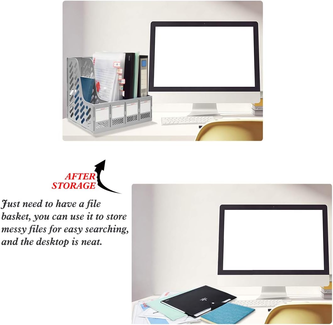KXF Plastic A4 File Organiser Desktop Office Organizer Documents Magazines Holder Office Desk Storage Kitchen Organiser Rack Dividers 4 Compartments File Frame Cabinet Home School Folder Bookshelf - Image 4