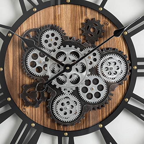 Glitzhome 26.7" D Large Decorative Wall Clock with Roman Numerals, Wooden/Metal Vintage