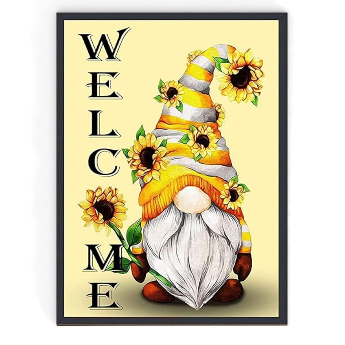 Gofission 11ct Stamped Cross Stitch Kits for Adults Beginners, Gnome and Sunflower DIY Pre Printed Cross Stitch Embroidery Set with Accessories Wall Decor 30x40cm (Welcome)