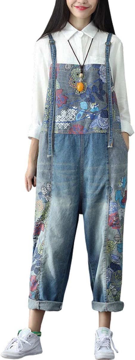 Sidiou Group Women's Casual Printed Baggy Trousers Wide Leg Dungarees Cotton Romper Jumpsuit Playsuit