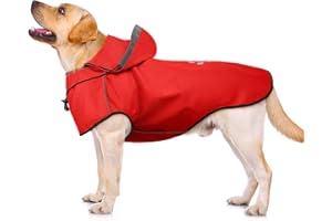 Dog Raincoat for Large Dogs,Waterproof Dog Raincoat,Reflective Dog Rain Jacket with Hoodie,Soft Lightweight/Adjustable Drawst