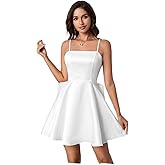 WDIRARA Women's Satin Bow Homecoming Dresses Spaghetti Strap Wedding Guest Gown Summer Mini Dress