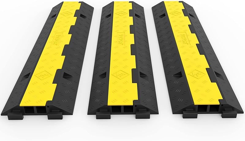 3PCS Rampes Protection Câble 2 Canaux Passage Câbles 98 cm Protecteur PVC Caoutchouc Capacité Charge 4989 kg Canal 3,2x3,1 cm pour Protéger Câbles d'alimentation des Sols Parking 101x24,5x5 cm