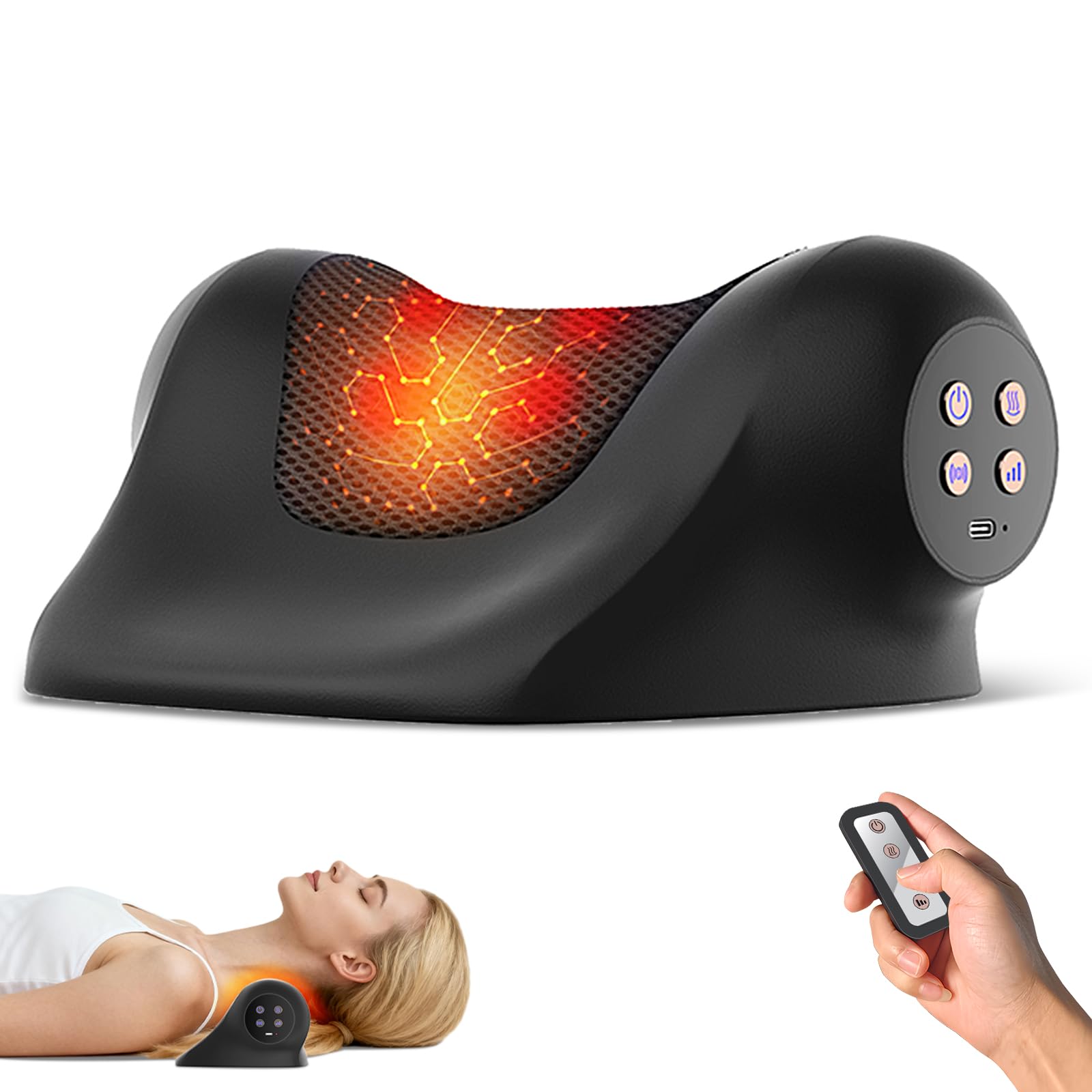 Photo 1 of Ringco Neck Massager with Heat, Red Light & Vibration Adjustable, Heated Neck Stretcher with 3 Modes, Rechargeable Cervical Traction Device for Pain Relief & Muscle Relaxation, Christmas Gift (Black)