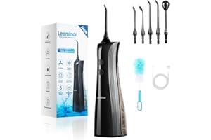 Leominor Water Dental Flosser - 5 Modes Cordless Portable Oral Irrigator, IPX7 Waterproof, Rechargeable Teeth Cleaner Upgrade Datchable Tank Professional Flossing Cleaning Pick for Home Travel (Black)