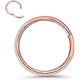 Titanium Hoop Nose Ring 12G Seamless Hinged Septum Rings 12mm Conch Piercing Jewelry Rose Gold Segment Clicker Lip Rings Cartilage Earring Helix Rook Tragus