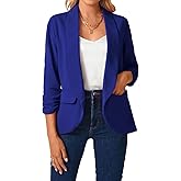 MINTLIMIT Womens Blazer 3/4 Ruched Sleeve Shawl Collar Business Work Blazers Open Front Casual Jackets with Pockets