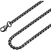 Bowisheet Black Square Rolo Chain Stainless Steel Round Box Chain Necklace Men Women