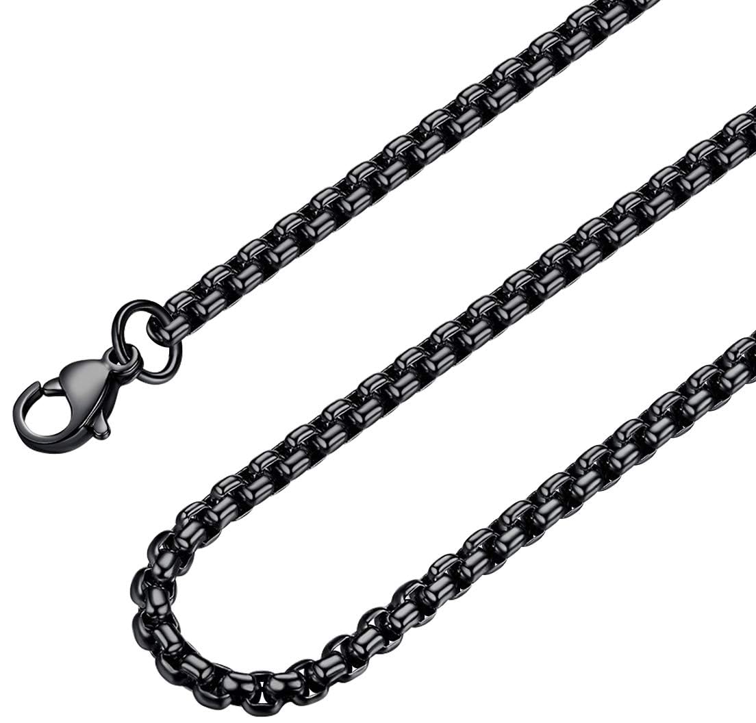 Bowisheet-cadena Rolo cuadrada negra de 4MM, collar con caja redonda de acero inoxidable, joyería para hombres y mujeres