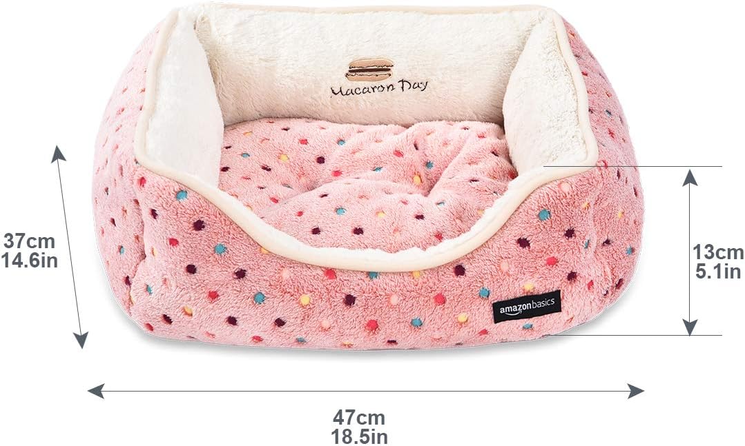 Basics Cuddler Bolster Pet Bed, Small (19 x 15 Inches), Pink Polka Dots : Pet Supplies