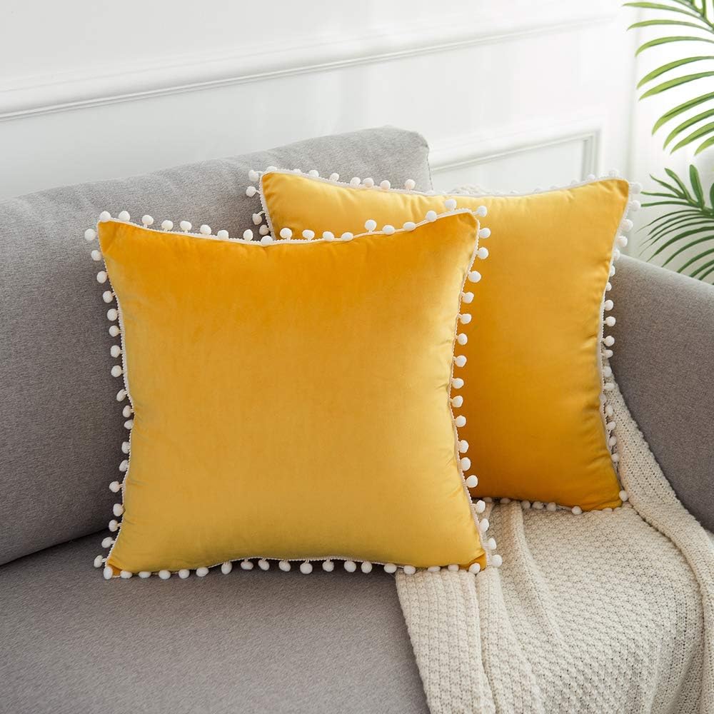 Amazon Com Wlnui Soft Velvet Mustard Yellow Pillow Covers