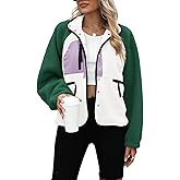 Yanekop Womens Fleece Jacket Fuzzy Long Sleeve Short Winter Coats Button Down Sherpa Jacket Outerwear with Pockets