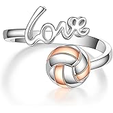 ACJNA Sterling Silver Volleyball Ring Adjustable Volleyball Stuff Jewelry for Women