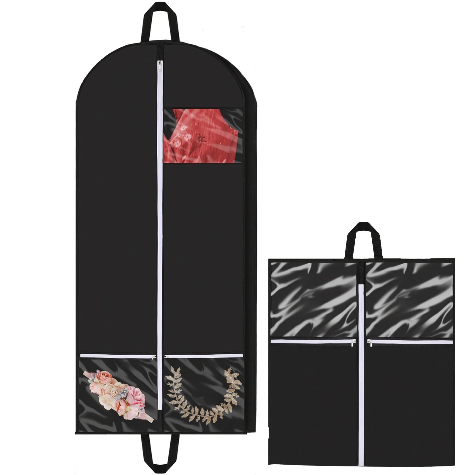 1PACK 54” Breathable Clothes Covers with 2 Zipper Pockets and 3.5” gusset, Foldable Men Suit Storage Bag with Carry Handles for Business Travel, Hanging Dress Bag Covers Garment Cover Bags for Storage