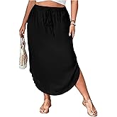 OYOANGLE Women's Plus Size Drawstring High Waisted Side Split Skirt Summer Casual Skirts