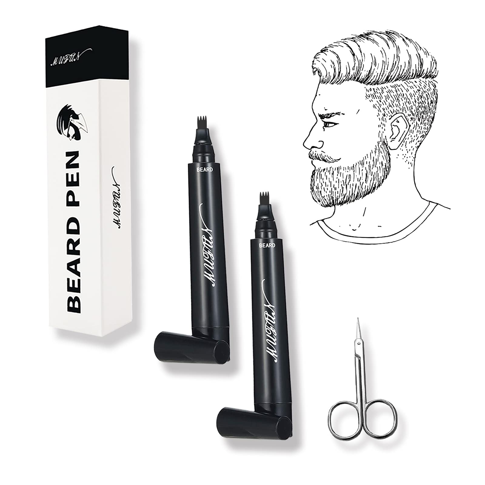 Beard Pen, Beard Pencil Filler for Men, Long-Lasting Coverage Natural Finish Beard, Enhance Facial Hair & Beard Colour, Waterproof, 2PCS (BROWN)