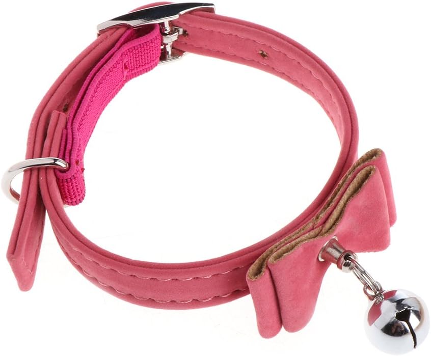 Chaunce Safety Elastic Bowtie with bell small dog cat collar safe soft velvet pet Products dog collar (Pink)