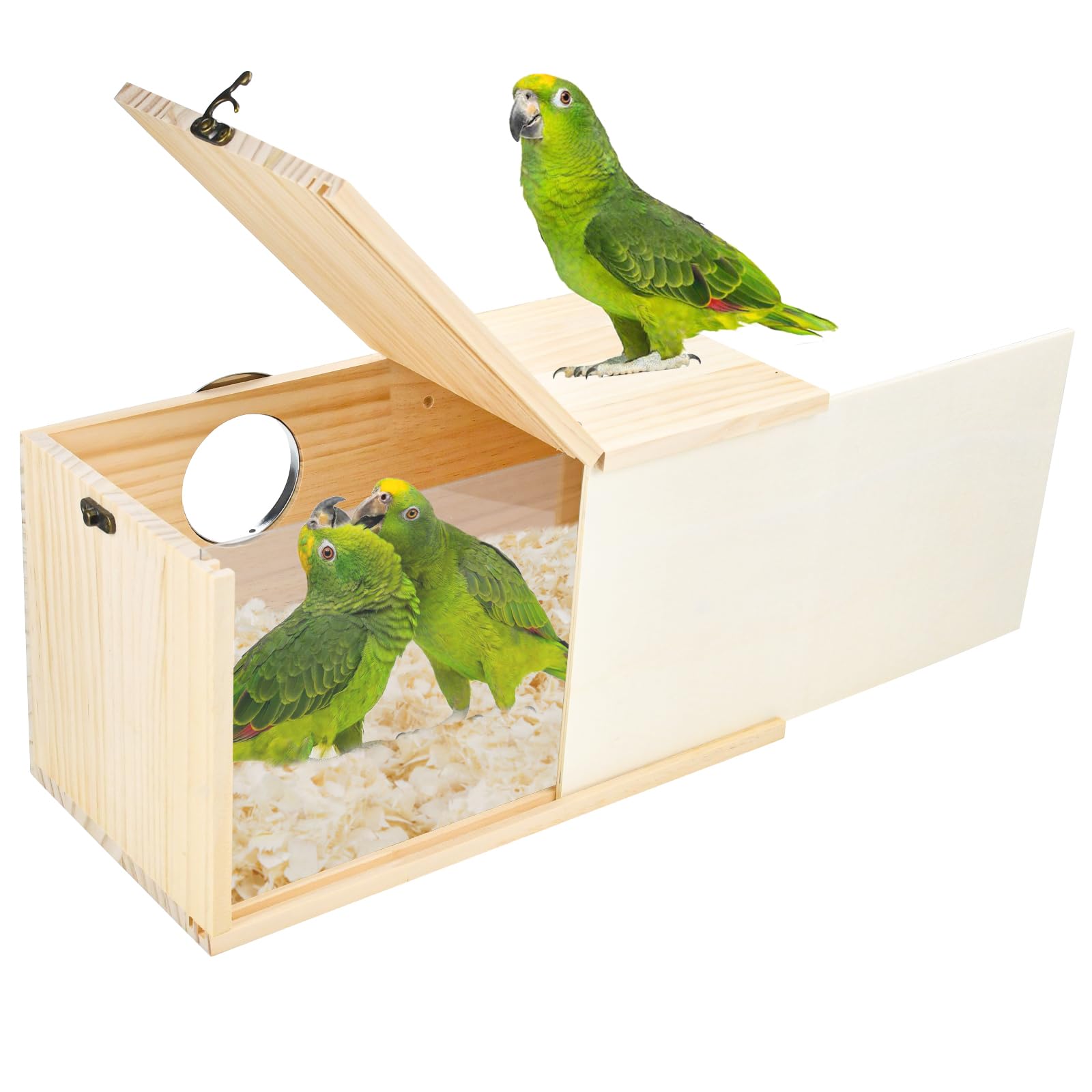 Photo 1 of ShuRung Parrot Nesting Box Cockatiel Nesting Box Bird Breeding Box House Handcrafted Wooden Acrylic Transparent Bird Box with Detachable Wooden Board for Parakeets Cockatiel Budgie Conure Parrot XL
