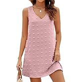 IHOT Women's Casual Summer Sun Dresses Swiss Polka Dot Beach Cover Up V Neck Sleeveless Tank Dress with Pockets
