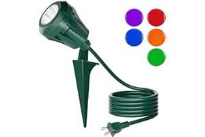 ISLEWIRE Christmas 120V LED Outdoor Spotlights, 5 Extra Lenses (RGB Purple Blue), 7.5W 800LM Waterproof Spotlight Outdoor, Plug-In Landscape Light for Yard, Halloween, Christmas, Tree Flag Light, ETL Listed