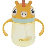 Nuby No-Spill Clik-it Silicone Straw Toddler Cup - 8 oz - 360 Weighted Straw Toddler Sippy Cup for 1+ Year Old - Giraffe