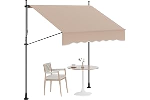 GarveeLife 118 in Manual Retractable Awning, Patio Awning Exterior Outdoor Sunshade Shelter, Angle & Height Adjustable Sunsetter Retractable Awning UV Protection for Any Window or Door, Beige